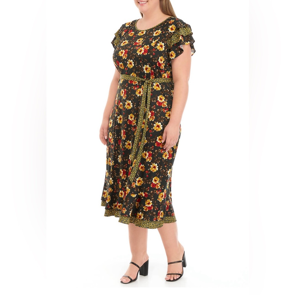Perceptions Floral Black Midi Dress